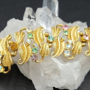 Signed ART Pastel Rhinestone Leaf Bracelet